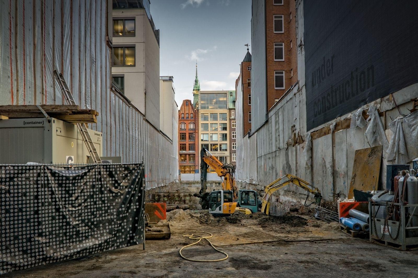 Excavation and scaffolding at the Palm Grove Estate construction site
